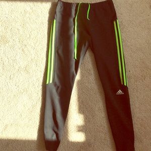 Adidas fitness leggings with lime green stripes
